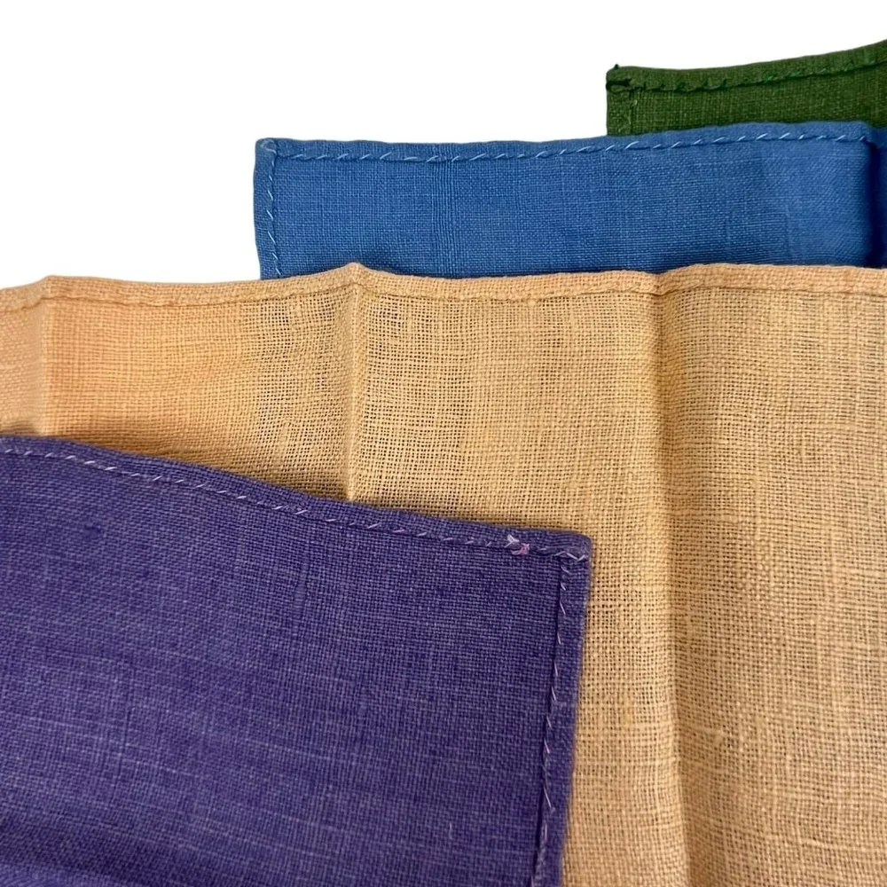 Vintage Set of 4 Multicolor Hand-Stitched Linen Luncheon Napkins
